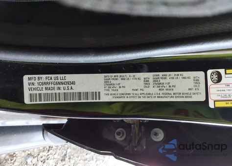 2022 Ram 1500 Big Horn 4X4 5'7 Box z USA, uszkodzony, nr VIN 1C6RRFFG6NN439340